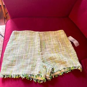 Tweed fringe green shorts